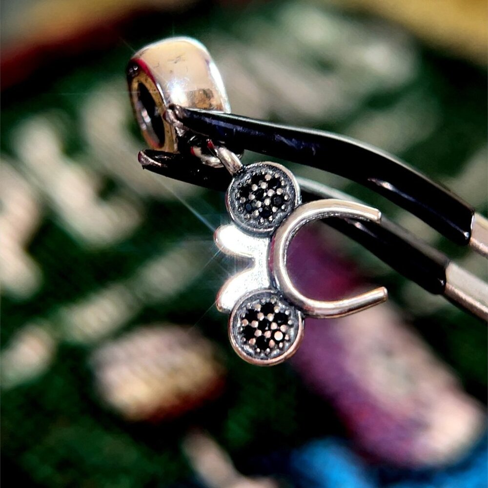 Pandora DISNEY Pave Black/Red Cz Micky Dangle Charm - Picture 3 of 4